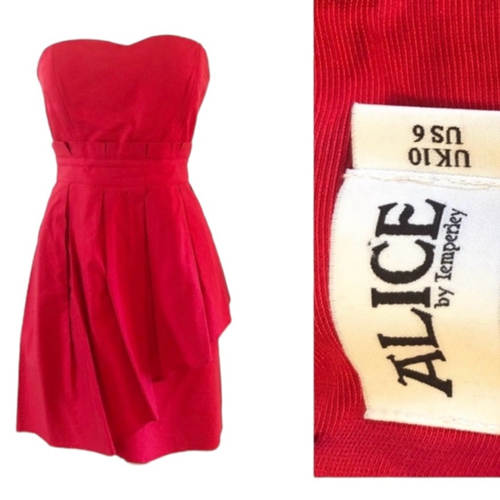 Alice by Temperley London Red Structured Strapless Bodycon Dress, 26” Waist/S
